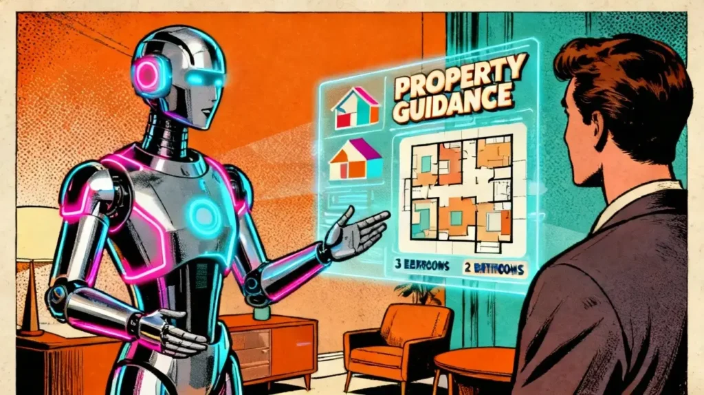 Ilustración conceptual de un asistente virtual aplicado al sector inmobiliario