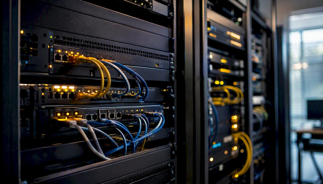 Cables de red conectados al router del servidor